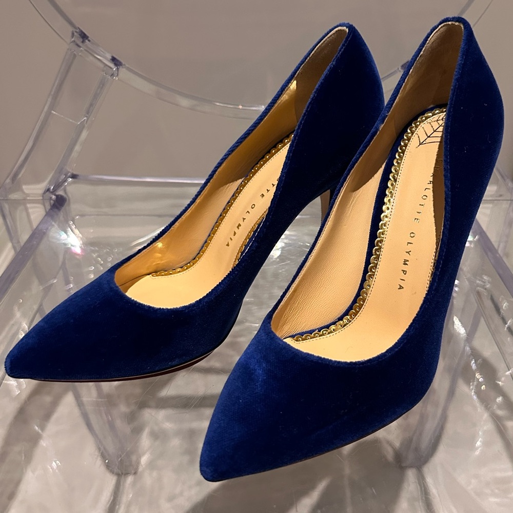 Charlotte Olympia Blue Velvet Pumps - Picture 1 of 12